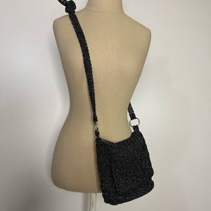 Black shimmery crochet knit crossbody bag